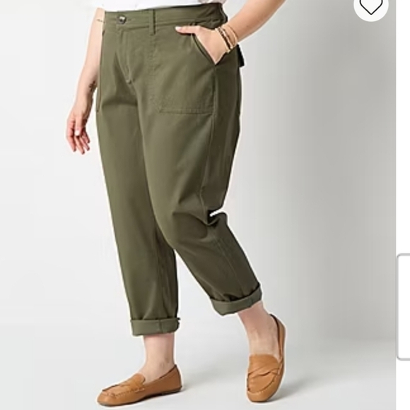 St. John's Bay Pants - St. John's Bay Womens Stretch Fabric Slim Cargo Pant-Plus 24W Oregano